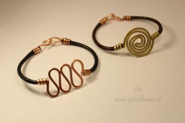 Bracciali artigianali unisex in rame, ottone e cuoio Sole e Luce al tramonto