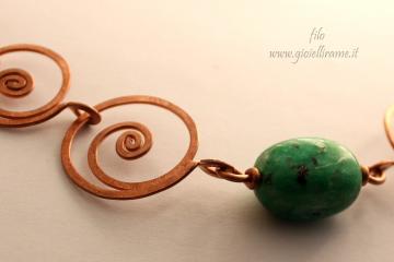 Pietra di crisoprasio, collana in rame