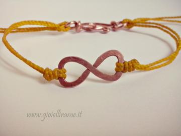 Bracciale artigianale unisex in rame e filo giallo