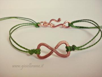 Bracciale artigianale unisex in rame e filo verde