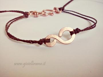 Bracciale artigianale unisex in rame e filo marrone Otto piccolo