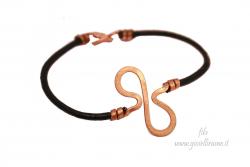 Bracciale atrigianale unisex in rame e cuoio nero Tornante