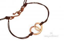 Bracciale artigianale unisex in rame e filo marrone