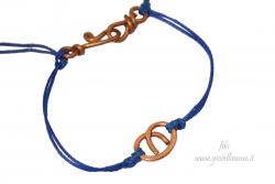 Bracciale artigianale unisex in rame e filo blu