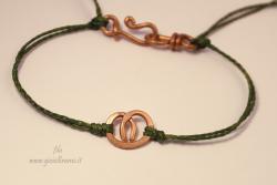 Bracciale artigianale unisex in rame e filo verde