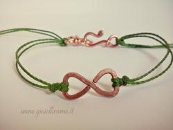 Bracciale artigianale unisex in rame e filo verde